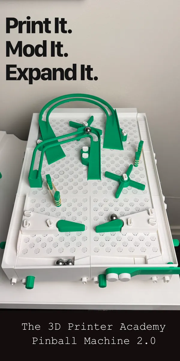 Print it. Mod it. Expand it. The 3D Printer Academy Pinball Machine 2.0.